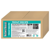 Cardboard box of Northwest Naturals Trout Recipe raw diet bulk bars for dogs on a white background