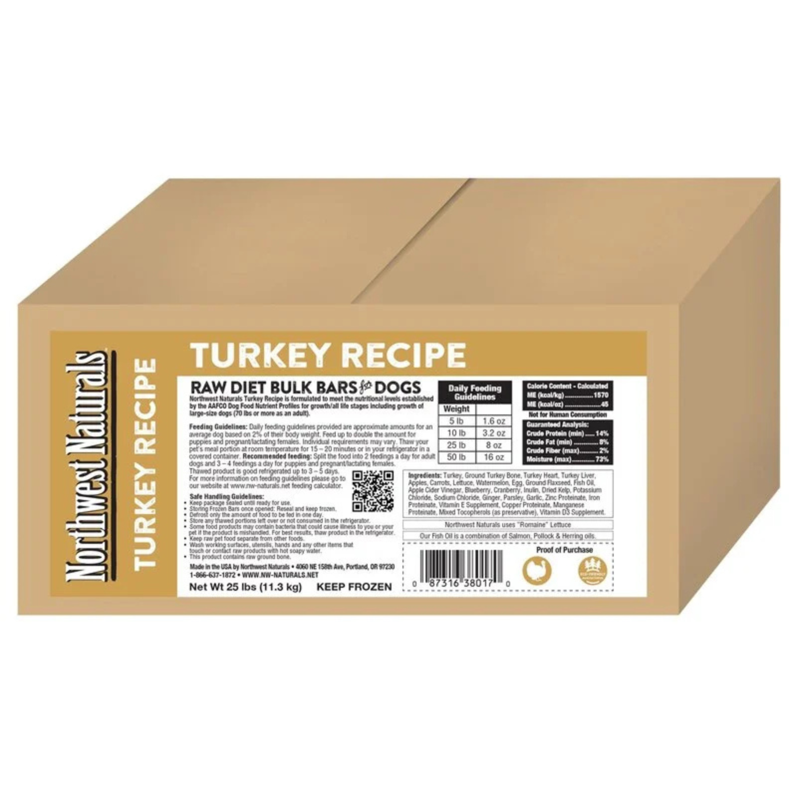Box of Northwest Naturals Turkey Recipe raw diet bulk bars for dogs on a white background