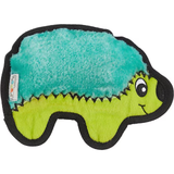 Green and blue hedgehog-shaped toy with a smiley face on a white background