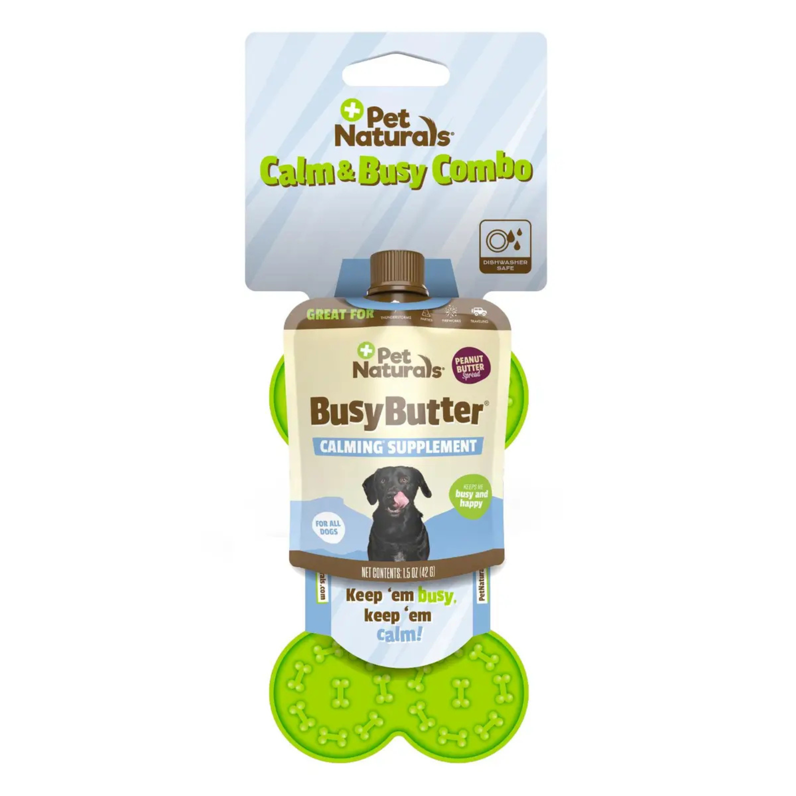 Pet Naturals Busy Butter calming supplement for dogs on a white background