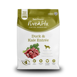 Package of NutriSource PureVita Limited Ingredient Duck & Kale Entrée dog food on a white background