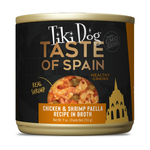 Tiki Dog 'Taste of Spain' chicken & shrimp paella recipe in broth packaging on a white background