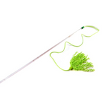 Green fishing net with a long handle on a white background