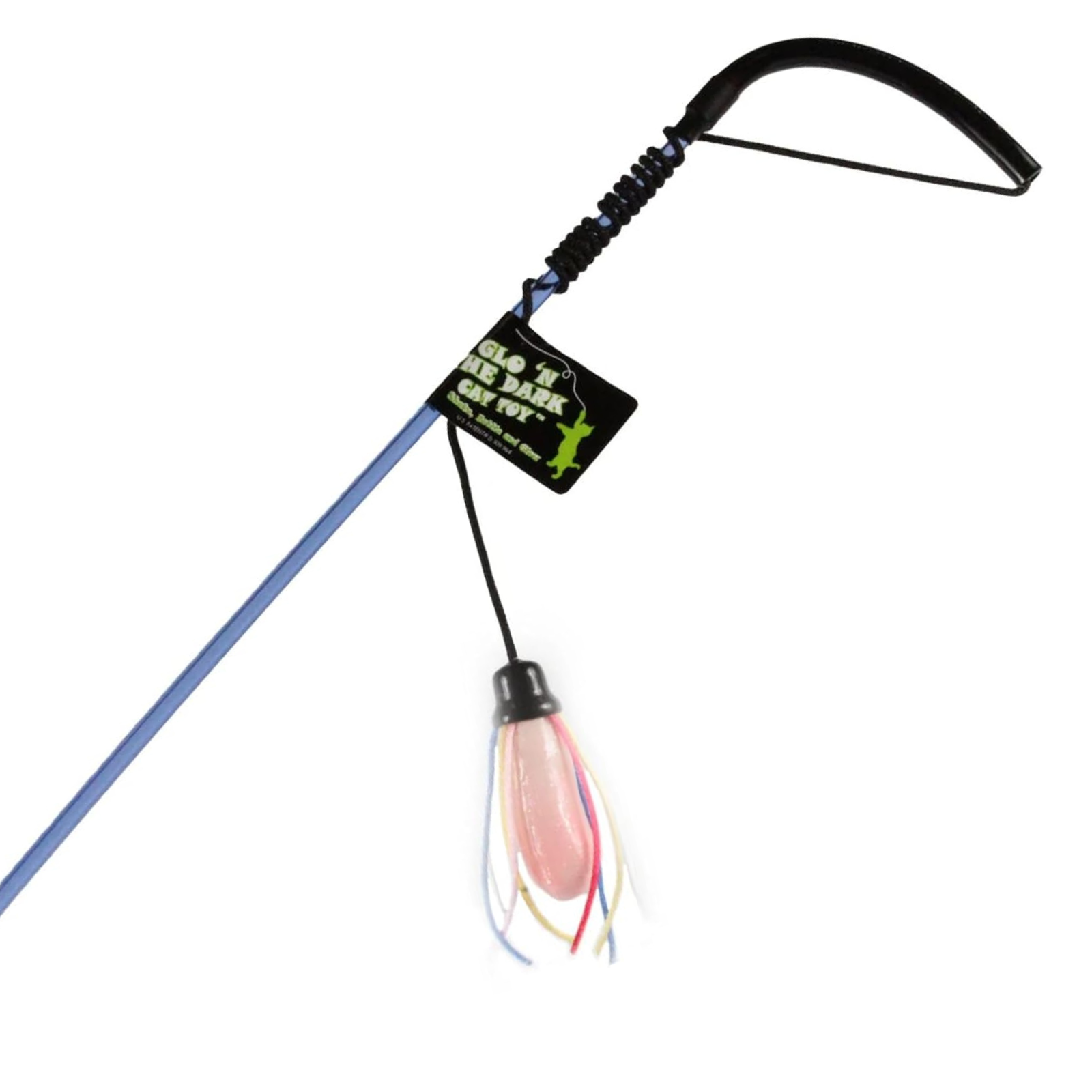 Cat toy with a pink feather on a white background