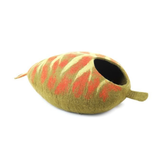 Woollyfelt Handmade Green Autumn Leaf Felt Cat Cave