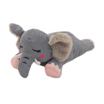 Gray elephant plush toy with pink accents on a white background