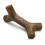Brown wooden dog chew toy on a white background