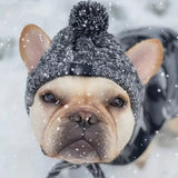 Knitted Grey Dog Winter Hat with Pom Pom