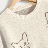 Cozy Cream Sweater with Tan Kitty Outline