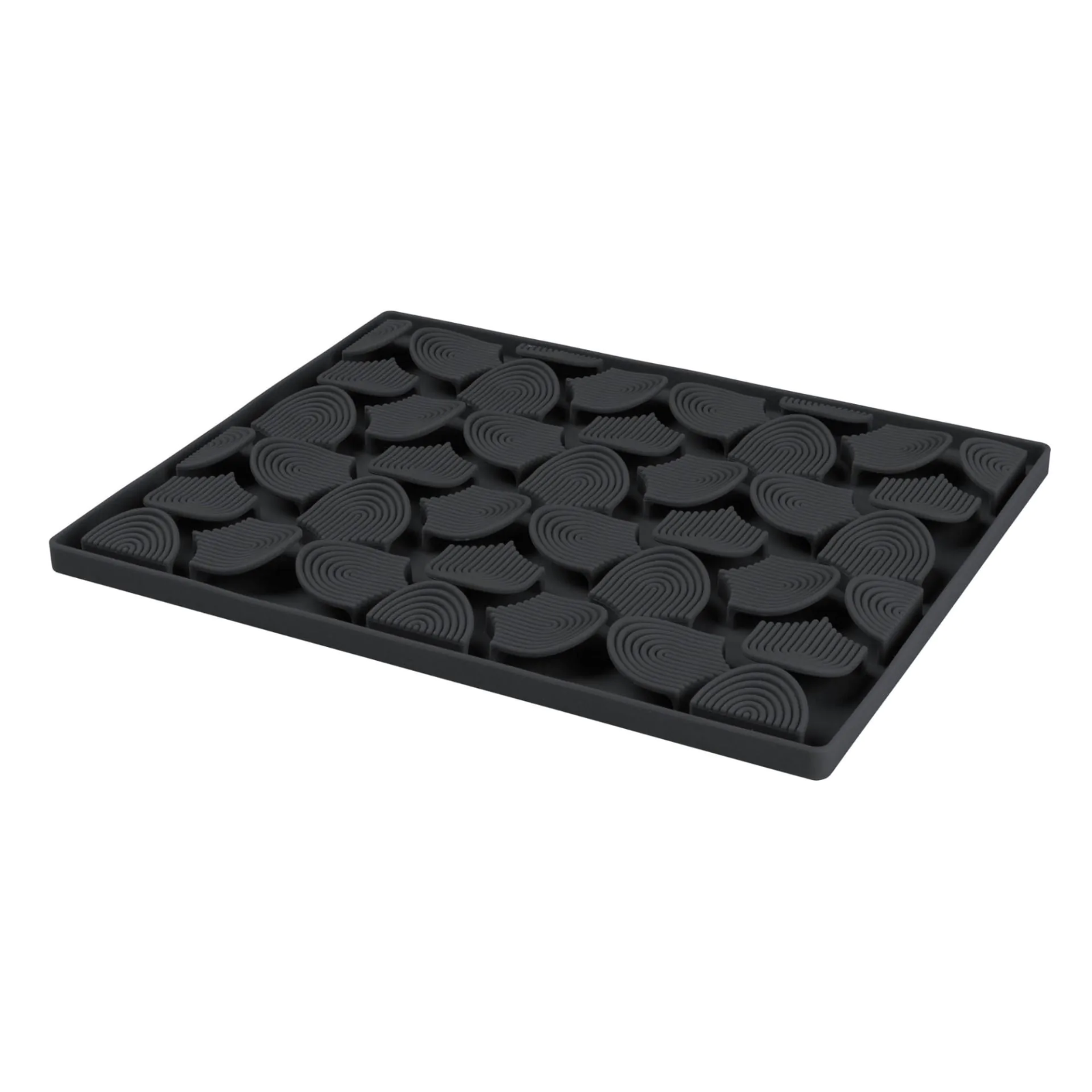 Black tray with paw print design on a white background