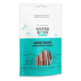 Package of Tilted Barn Pet Co. lamb treats for dogs on a white background
