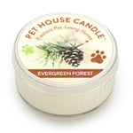 Pet House Candle labeled 'Evergreen Forest' on a white background