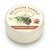 Pet House Candle labeled 'Evergreen Forest' on a white background