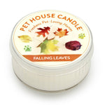 Pet House Candle labeled 'Falling Leaves' on a white background