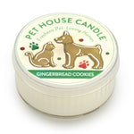 Pet House Candle in Gingerbread Cookies flavor with a cat and dog illustration on the label.