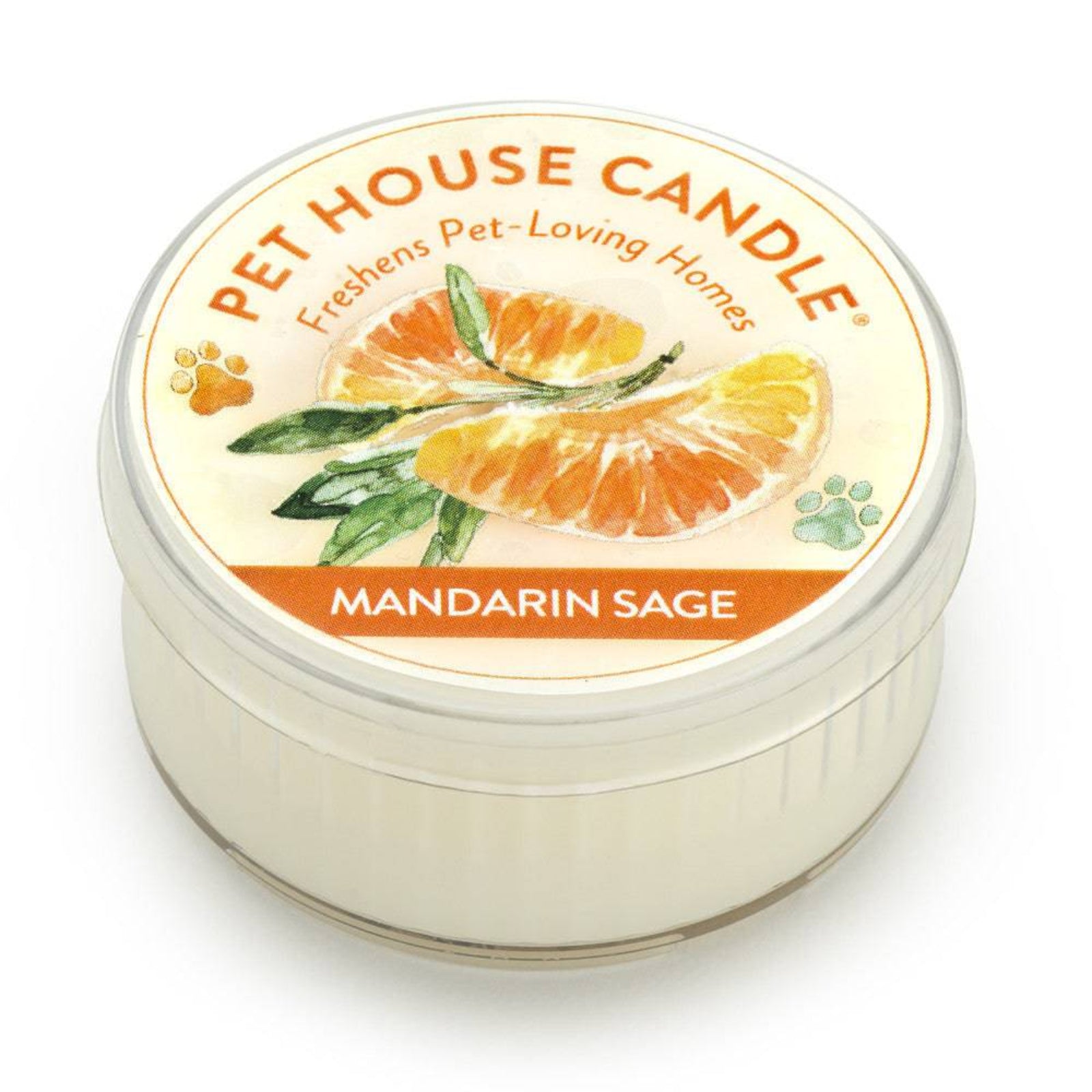 Pet House Candle in Mandarin Sage flavor on a white background