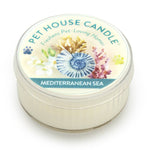 Pet House Candle labeled 'Mediterranean Sea' on a white background