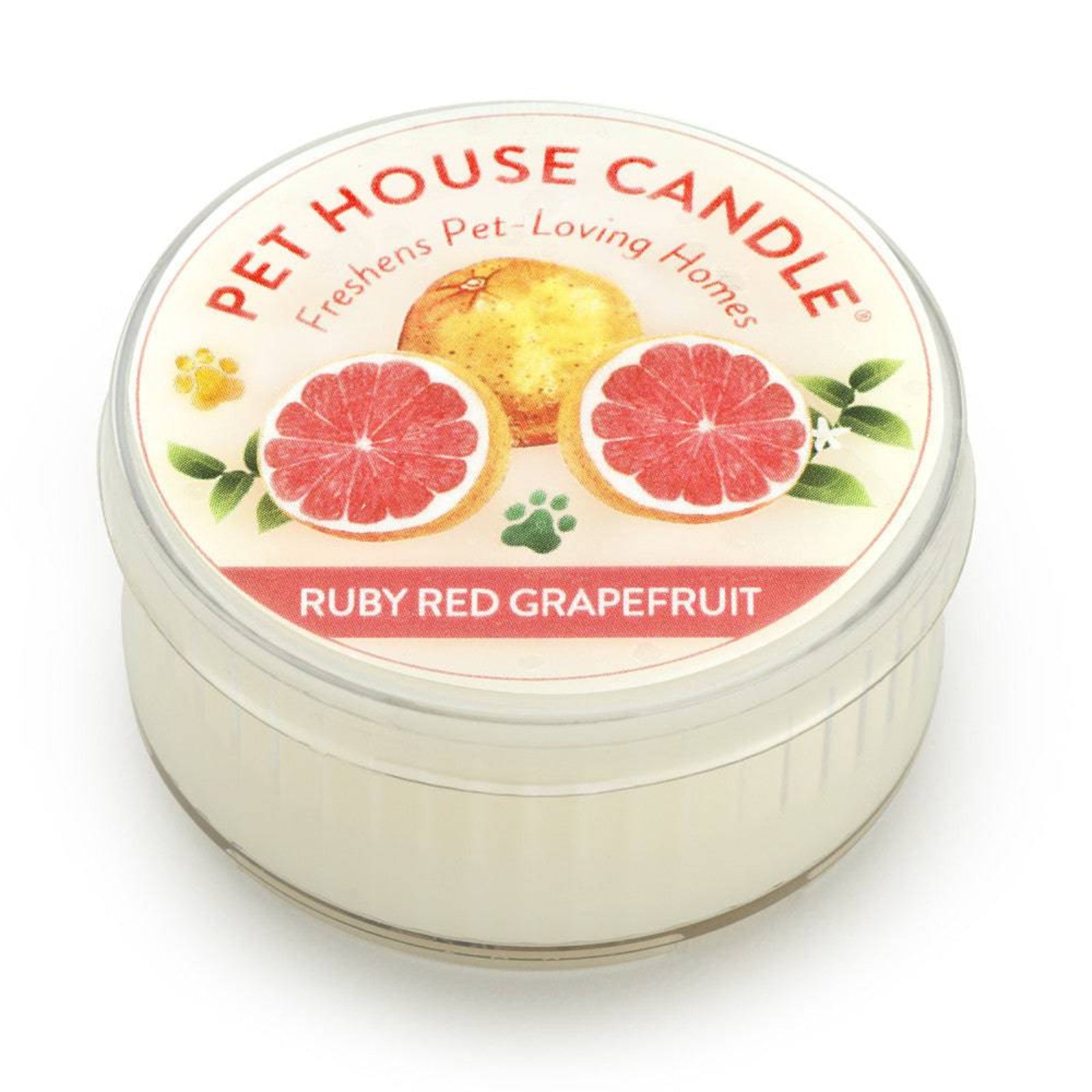 Pet House Candle in Ruby Red Grapefruit flavor on a white background