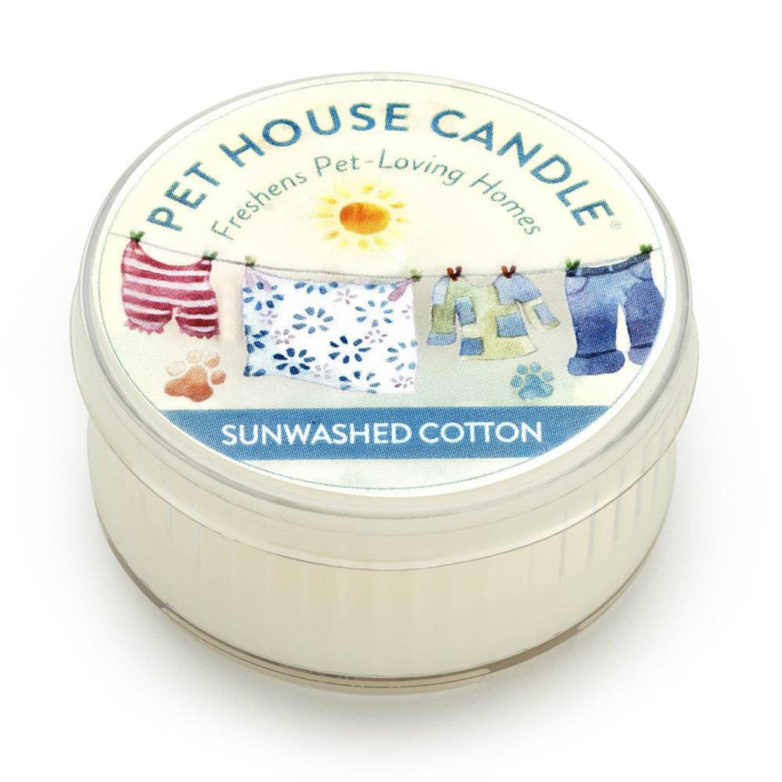 Pet House Candle in Sunwashed Cotton flavor on a white background