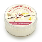 Pet House Candle in Vanilla Creme Brulee flavor on a white background