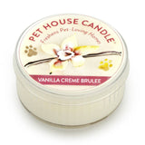 Pet House Candle in Vanilla Creme Brulee flavor on a white background
