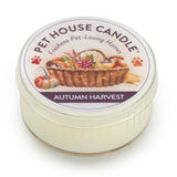 Pet House Candle labeled 'Autumn Harvest' on a white background