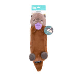 Dog toy resembling a beaver with packaging on a white background