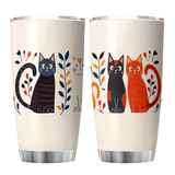 Cartoon Cats Floral Stainless Steel Tumbler