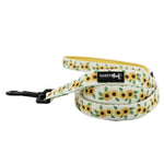 Dog leash with sunflower pattern and 'Sassy Moaf' branding on a white background