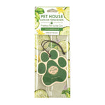 Pet House car air freshener with paw shape and cucumber mint scent on a white background