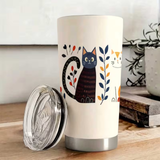Cartoon Cats Floral Stainless Steel Tumbler