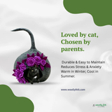 Woollyfelt Handmade Dark Grey Wool Cat Cave with Flower Design