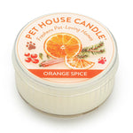 Pet House Candle with orange and spice design on a white background