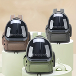 Three pet carriers with 'moopet' branding on a beige background