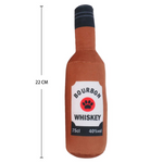 Bourbon whiskey bottle-shaped toy with label and measurement details on a white background