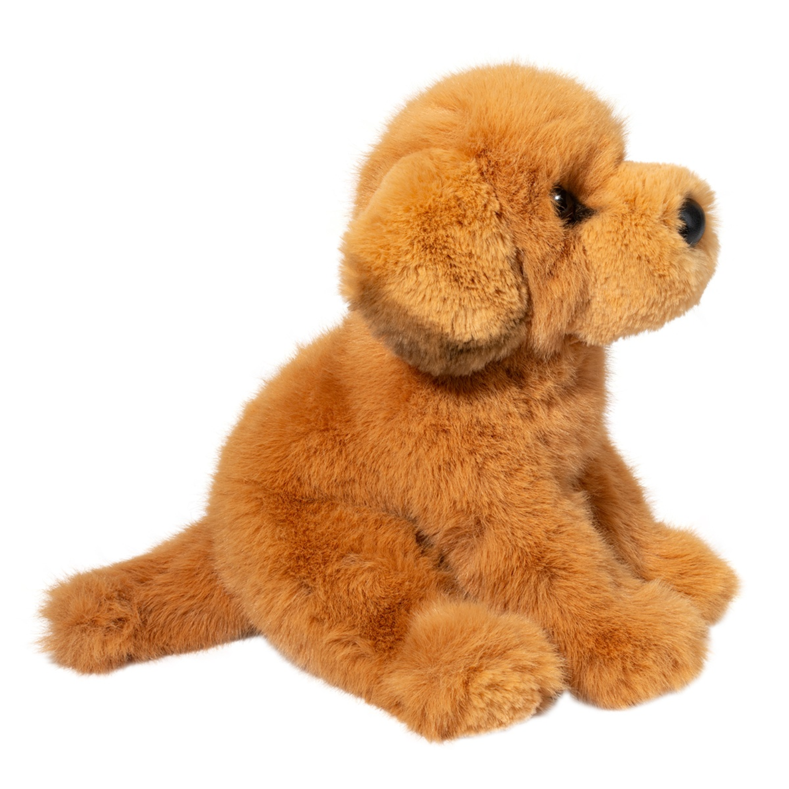 Brown plush dog toy on a white background