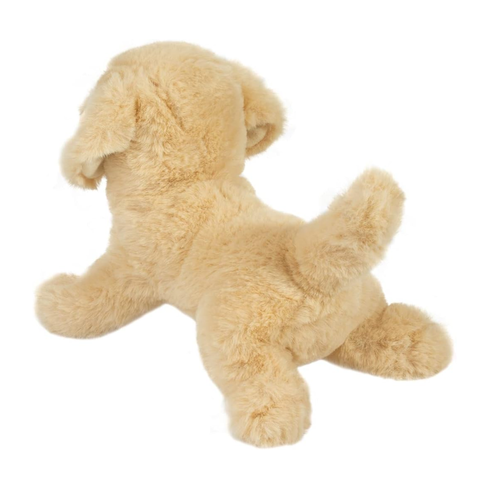 Beige stuffed dog toy on a white background
