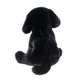 Black plush dog toy on a white background