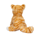 Plush toy cat with orange and white stripes on a white background
