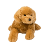 Brown plush dog toy on a white background
