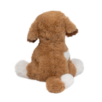 Brown plush dog toy on a white background