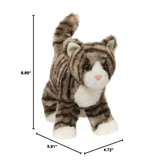 Plush cat toy with dimensions on a white background