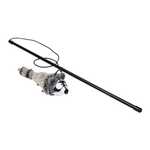 Cat toy with a rattle attached to a black rod on a white background