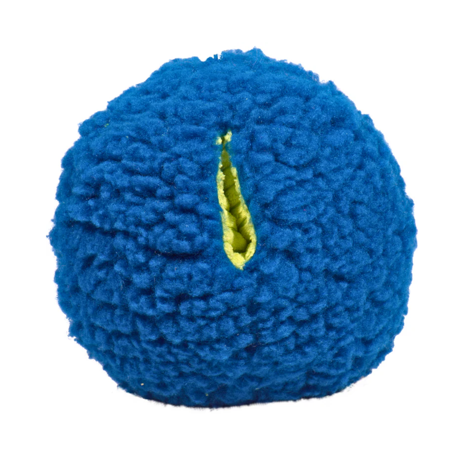 Blue textured ball with a yellow center on a white background