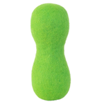 Green felt object on a white background