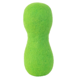 Green felt object on a white background