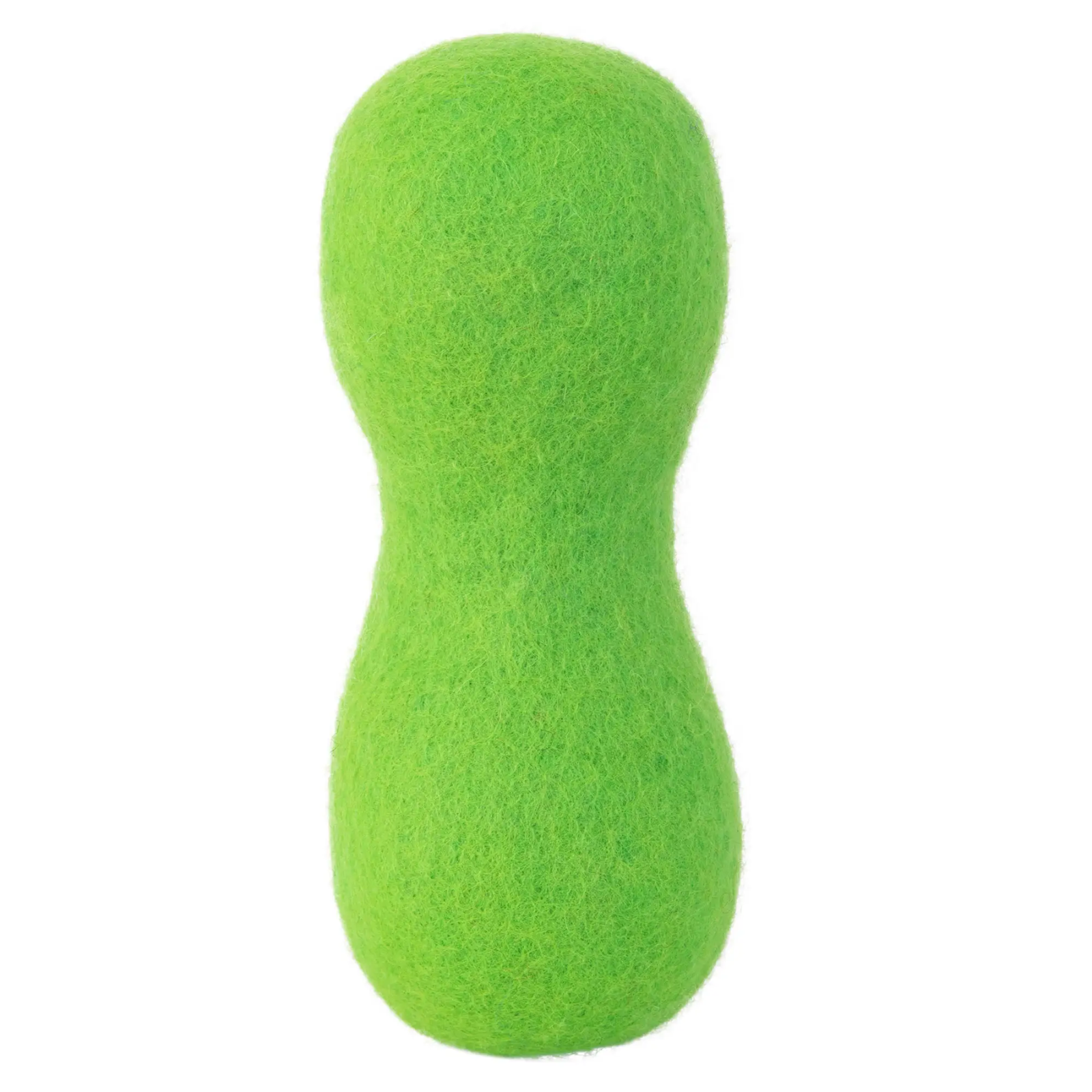 Green felt object on a white background