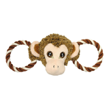 Plush monkey toy with rope on a white background