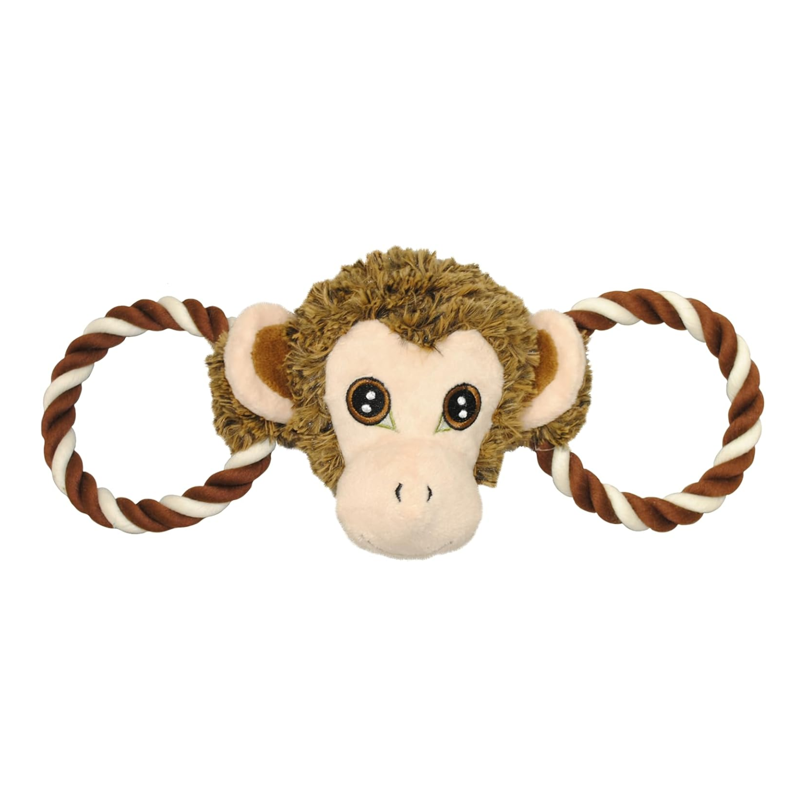 Plush monkey toy with rope on a white background