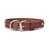 Leather Collar with Clear Rhinestones and Studs Brown 1in